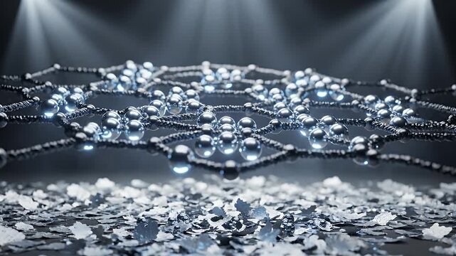 Abstract Hexagonal Molecular Structure with Silver Nanoparticles and Light Rays