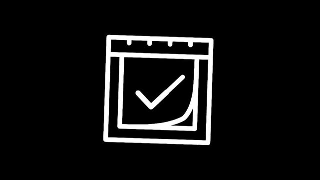 Hand-drawn checkmark inside a calendar page icon on a black background