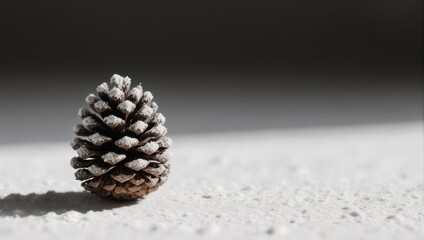 A Single Pinecone Rests on a Textured Surface with Dramatic Lighting.
