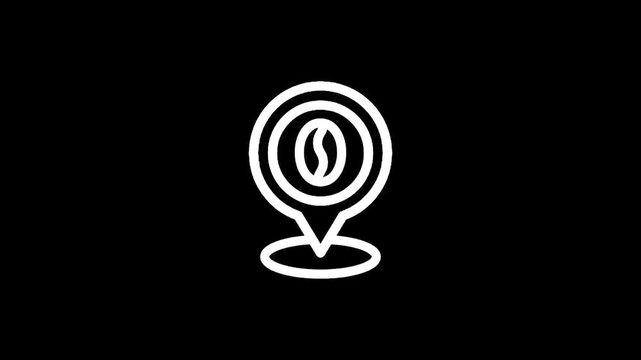 Coffee bean location icon on black background, minimalist design, symbol for coffee shop