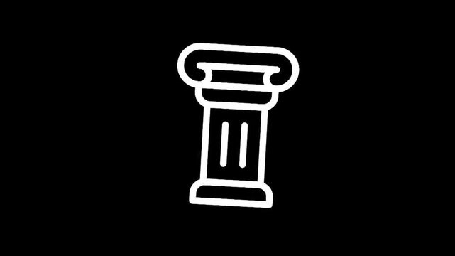 Simple white ionic column icon on a black background, representing architecture and history
