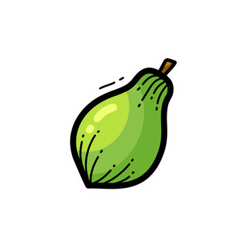 Cartoon illustration of a fresh green papaya fruit with black outlines and simple shading, isolated on a white background.