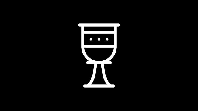 Simple white chalice icon on a black background, minimalist design