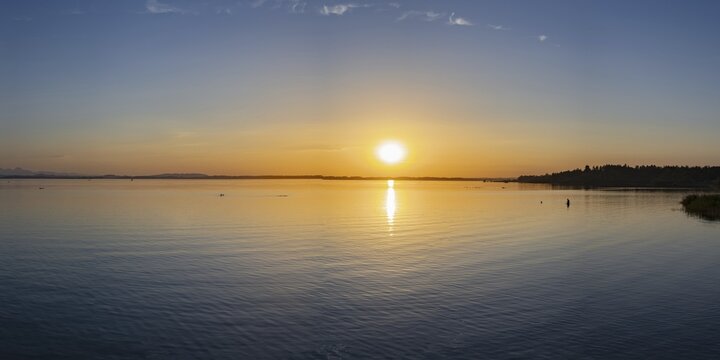 Sunset, near Chieming, Chiemsee, Chiemgau, Bavaria, Germany