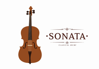 Cello illustration for classical music branding, with 'Sonata' text, ideal for music schools, concerts, and elegant musical themes. © Nafa Project