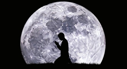 Moonlit Prayer Silhouette of Faith in Nights Embrace.