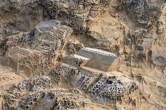 Bizarre rock formations in the Buca delle Fate, Populonia, Piombino, province of Livorno, Italy