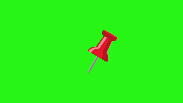 Animated red push pin icon loop on green screen background for motion graphics