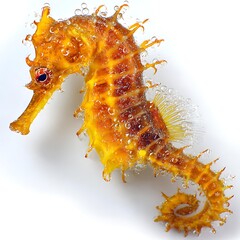 yellow seahorse isolated on white background exotic marine animal concept bright and fresh mood high key studio lighting macro perspective ultra sharp detail stock wildlife image, Realistic