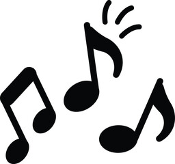 Three black musical notes with sound waves eighth notes