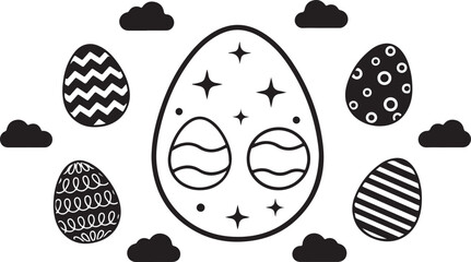 Easter Egg Decoration Set with Clouds Cute Holiday Design