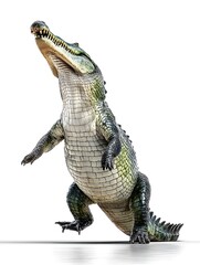 Obraz premium crocodile isolated on white background with detailed scales texture wildlife close up concept sharp focus studio lighting commercial stock photo, Realistic Photo