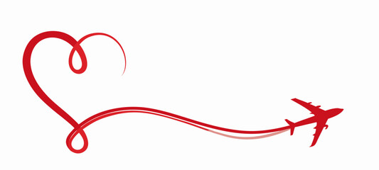 Heart-Shaped Airplane Trail with Jet Silhouette Love Travel