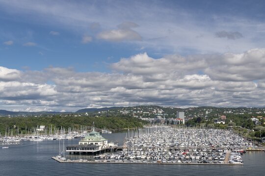 Marina, residential areas at the back, Oslo, Norway