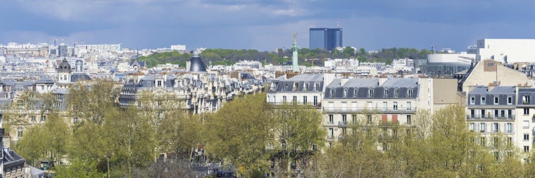 View from the Institut du Monde Arabe, Arab World Institute, to the Place de la Bastille and the rooftops of Paris, &Icirc;le-de-France, France