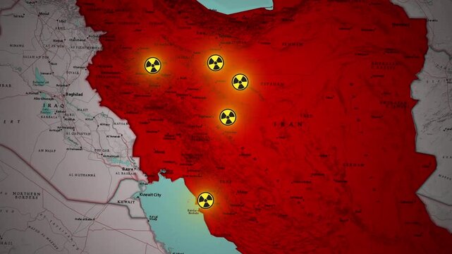 Geopolitical Map Animation Highlighting Iran's Nuclear Weapons Program Locations