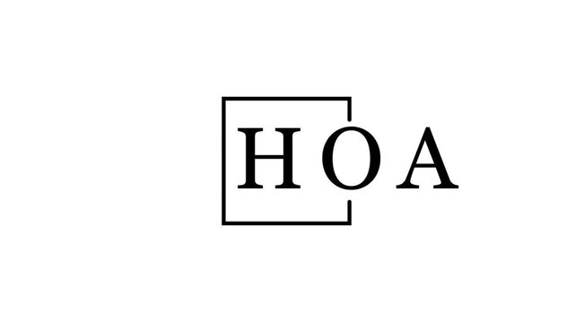 HOA logo with letters inside a square frame on a white background alphabet typography