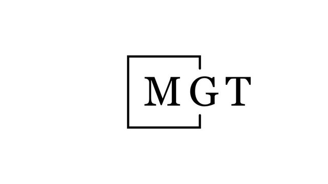 MGT logo with letters inside a square frame on a white background alphabet typography