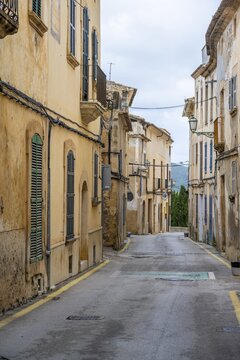 Street in the village of Art&aacute; with typical houses, Art&aacute;, Majorca, Balearic Islands, Spain
