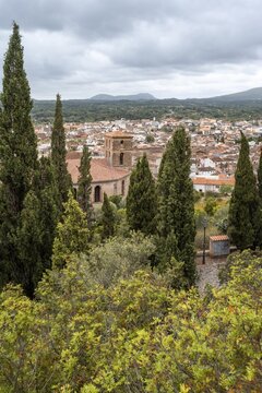 View of Art&aacute; with the parish church Transfiguracio del Senyor, from the monastery Santuari de Sant Salvador at Calvary, Art&aacute;, Majorca, Balearic Islands, Spain