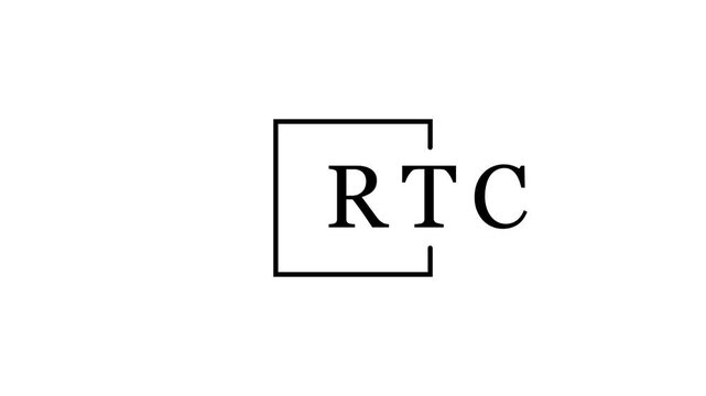 Black square frame with letters RTC inside on a white background alphabet typography