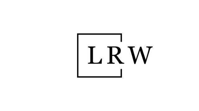 Black square frame with letters LRW inside on a white background alphabet typography