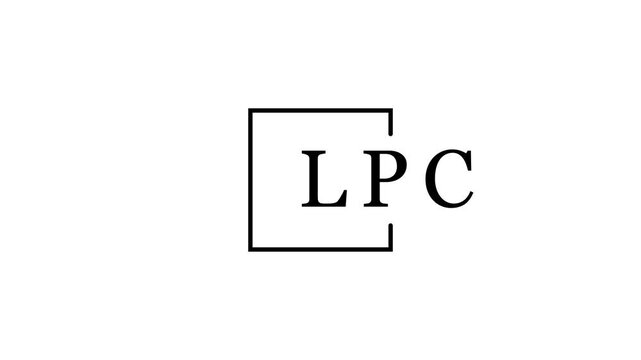 Black square frame with letters LPC inside on a white background alphabet typography