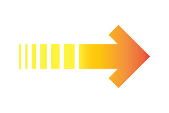 Orange and yellow gradient progress arrow icon for speed and direction, fast motion symbol for web interface isolated on transparent background for navigation and infographic design.