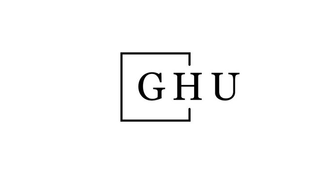 Black GHU monogram inside a square frame on a white background logo letter