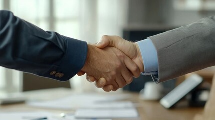 Professional business handshake between two men symbolizing agreement, partnership, and success