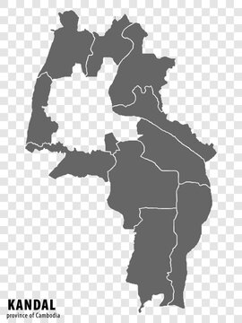 High Quality map of Kandal province of  Cambodia, with borders of the districts. Map of Kandal  Province for your web site design, app, UI. EPS10.