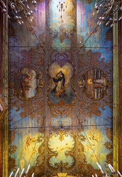 Painted ceiling, church in C&acirc;mara de Lobos, Madeira, Portugal