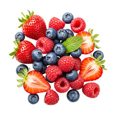 Obraz premium Assortment of Fresh Berries and Strawberries raspberries isolated on Transparent Background