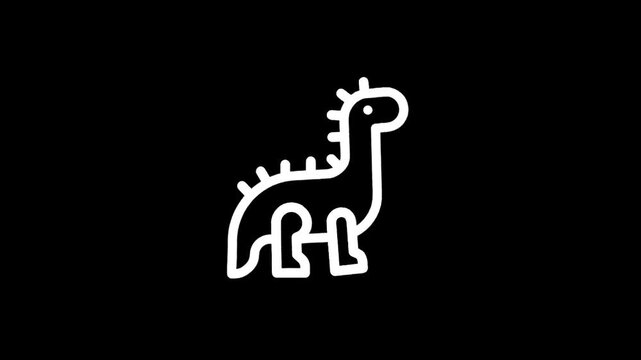 Simple white dinosaur icon on a black background, minimalist and modern design