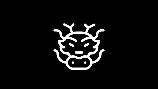 Stylized white dragon head icon on a black background, representing mythology and power