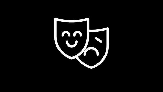Iconic theater masks representing comedy and tragedy on a black background