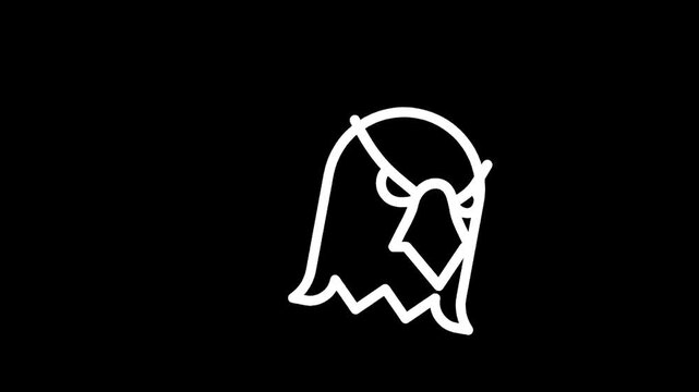 Minimalist white outline of an angry eagle head on a black background