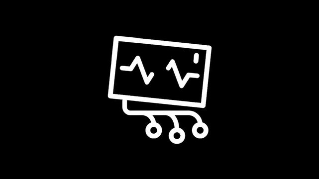 Simple line art icon of a monitor displaying a waveform with three output ports