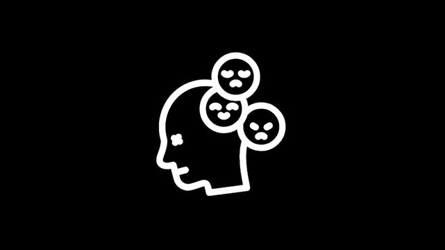 Icon representing a human head with multiple emotional faces swirling around it