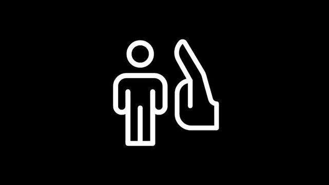 Minimalist white outline of a hand showing the middle finger on a black background