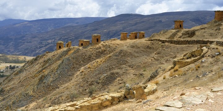 Chullpas at Ninamarca pre-inca archaeological site, Paucartombo province, Cusco region, Peru