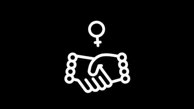 Symbol of women's partnership and collaboration with a handshake and female symbol