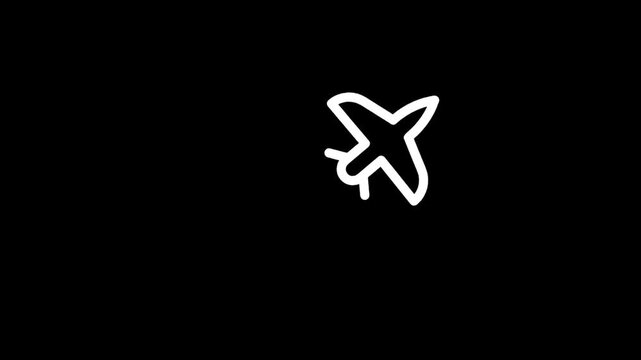 Simple white airplane icon hand-drawn on a black background, minimalist travel concept