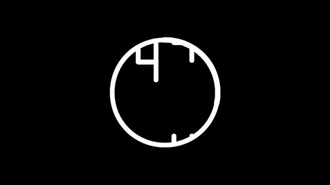 Minimalist white clock face icon on a solid black background, representing time
