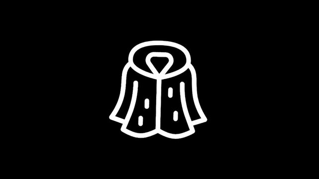 Simple white outline icon of a hooded jacket on a black background