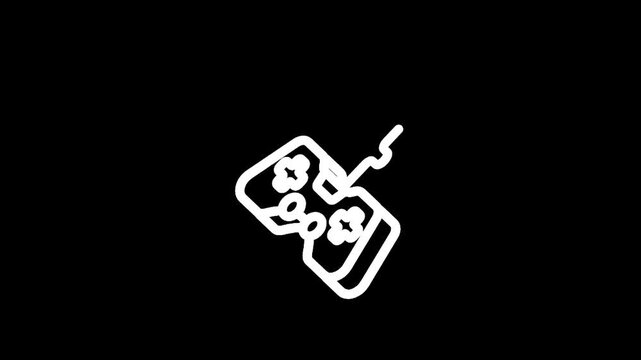 Simple line art icon of a classic video game controller on a black background