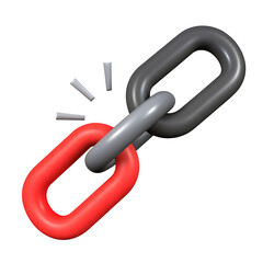A 3D icon of a broken chain link isolated on white background