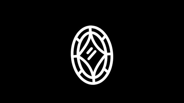 Elegant oval window with geometric pattern and reflection on black background