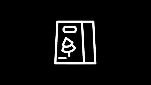 Simple white line art icon of a shopping bag with a Christmas tree design