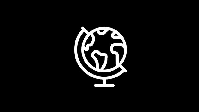 Simple white globe icon on a black background, representing global concepts and Earth